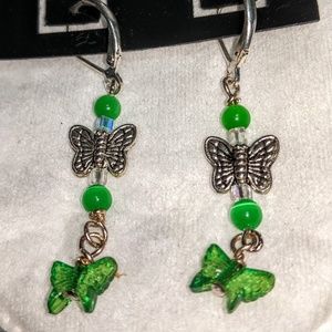 Green and Silver Butterflies Earrings!